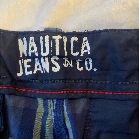 Nautica Jeans Co Chino Shorts Mens 36 W Blue Yellow Plaid Flat Front Casual - Picture 3 of 5